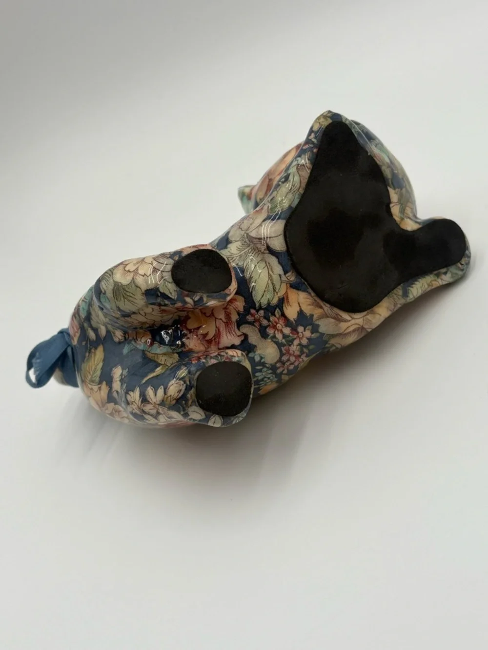 Floral Cat‎ Figurine Resin Decorative Cat Blue Multicolor Vintage Style